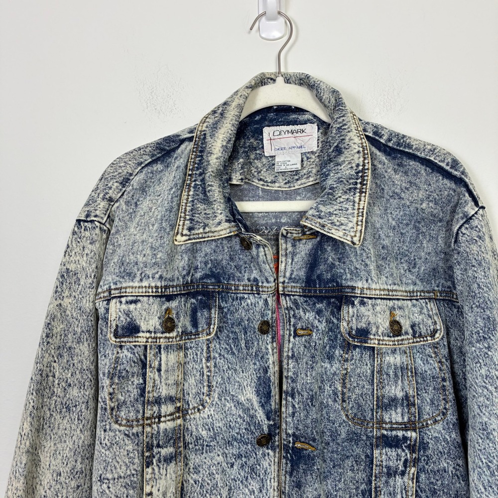 Vintage Mirage Las Vegas Acid Wash Denim Jacket Women's Large Neon Retro 90s - Picture 3 of 8